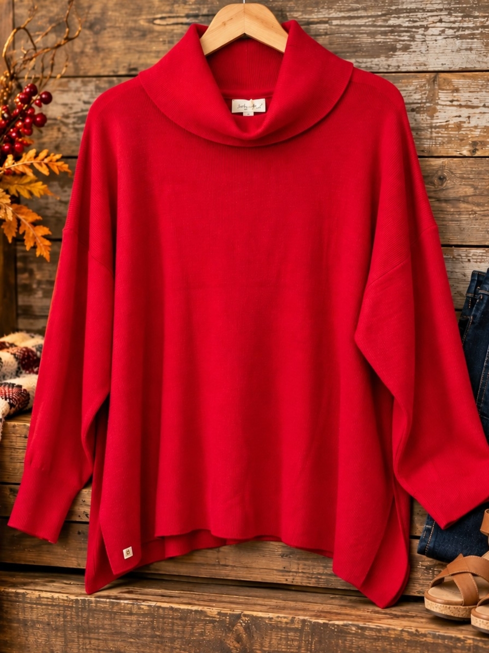 Title:Wonderly Women’s XXL NWT Red Cowl Neck Oversized Pullover Sweater
